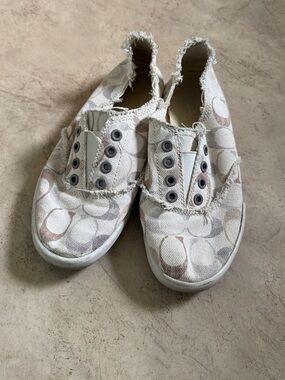 Coach Beige & Cream Signature Slip-On Canvas Sneakers